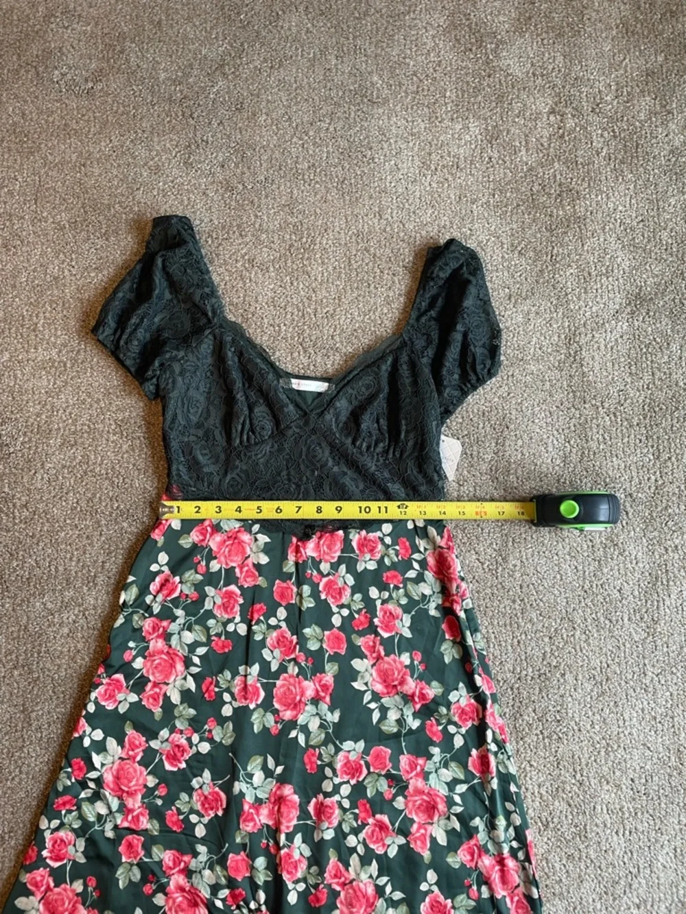 Altar'd State Dark Green Maxi Milkmaid Cotrage Core Clydie Floral Dress Size M - Picture 12 of 13